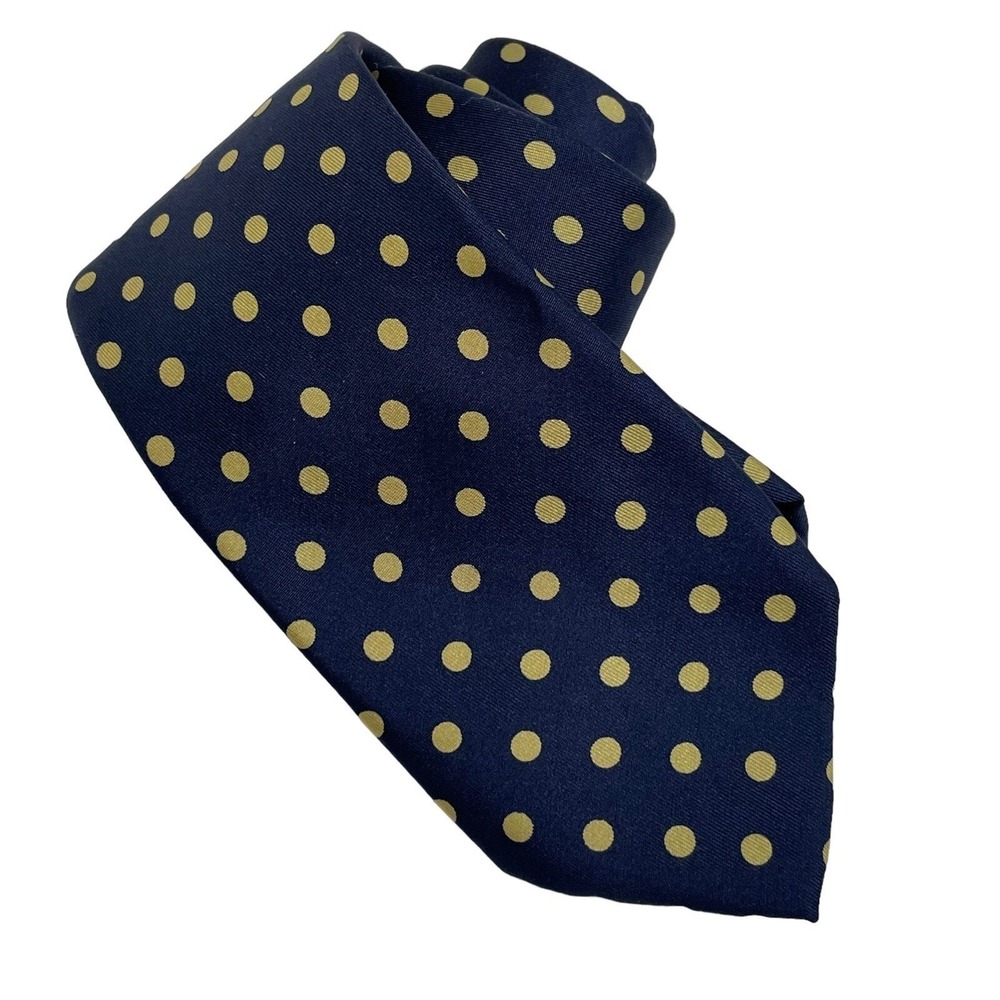Robert Talbott Silk Tie Navy Gold Polka Dot Hand Sewn Classic Preppy Ivy League
